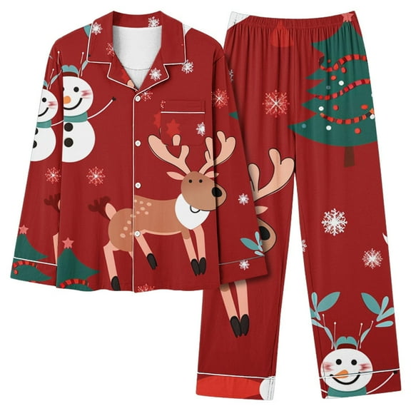 Elvqul Womens Long Sleeve Pajamas Christmas 2-Piece Loungewear Christmas Tops and Pants Cute Red Graphic Pajamas Set for Women