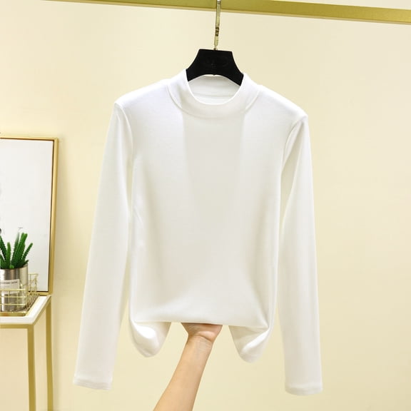 Elvqul Womens Long Sleeve Shirts Going out Blouses Pullover Round Neck Beige Shirts for Women
