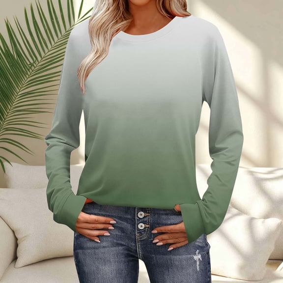 Elvqul Womens Long Sleeve Shirts Waist Cinching Lightweight Tops Round Neck Elastic Shirts for Women Printing