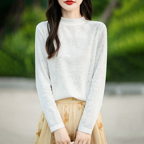 Elvqul Womens Long Sleeve Shirts Waist Cinching Tops Elastic Round Neck Knit Solid Color Shirts for Women