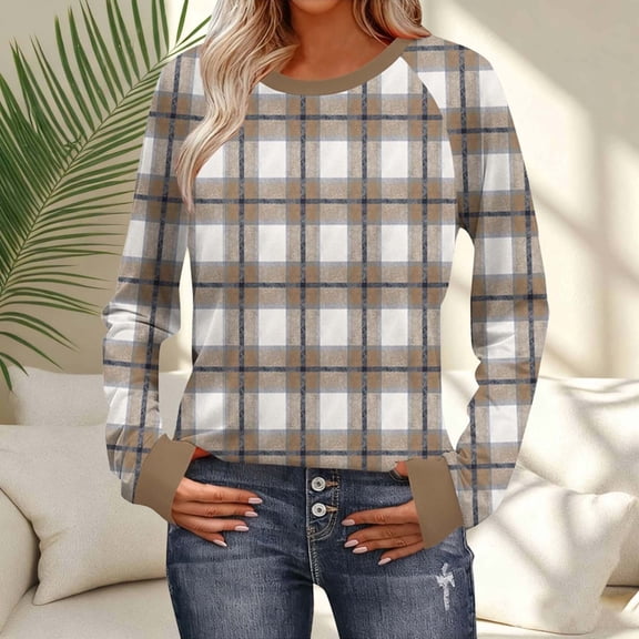 Elvqul Womens Long Sleeve Shirts Waist Cinching winter Tops Round Neck Lightweight Printing Shirts for Women