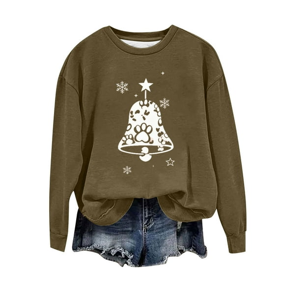 Elvqul Womens Long Sleeve Sweatshirts Causal Crew Neck Sweatshirts Loose Hooded Print Spring Tops for Women Winter