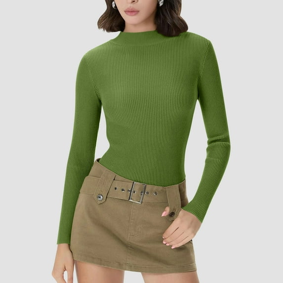 Elvqul Womens Long Sleeve Tops Thermal Shirts Pullover Casual Undershirts Green Knit Tops for Women