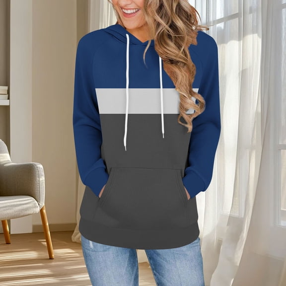 Elvqul Womens Long Sleeve Shirts Print Loose Tops Crew Neck Hoodie Hooded Fleece Shirts for Girlfriend Drawstring