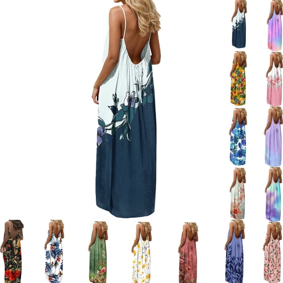 Elvqul Scoop Neck Maxi Dress for Women Tunic Summer Dresses Flowy Pullover Beach Womens Sleeveless Dress, Sizes S-5X
