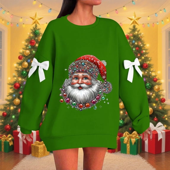 Hipattires Womens Merry Christmas Tops Plus Size Oversized Pullover Winter Outdoor Celebrate Green Sweatshirts for Women Ribbed