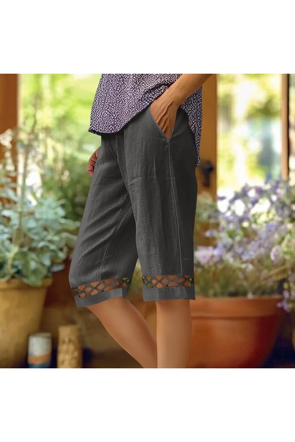 Womens Mid Rise Shorts cutout Shorts Loose Quick Dry Solid Summer Pull On Bermuda Shorts for Women Loune