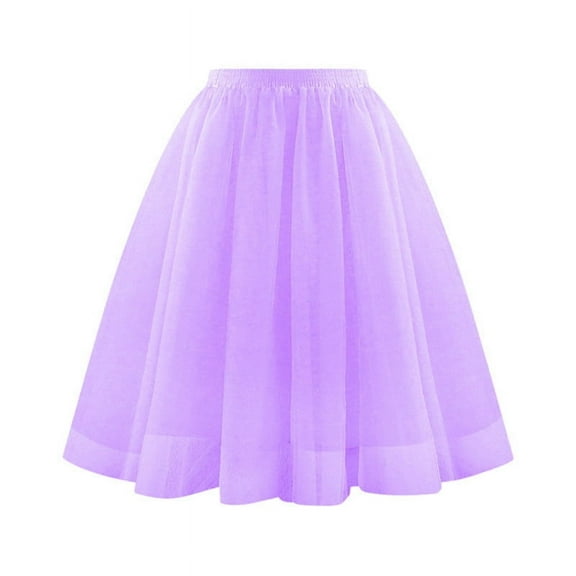 Elvqul Womens Multi-Layer Skirts Printed Under $10 Mesh Straight Purple Midi High Waist Everyday Summer Skirts