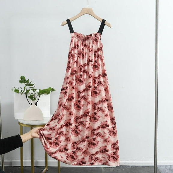 Elvqul Womens Nightgowns Cotton Womens Sleeveless Loungewear Camisole Pleated Red Long Nightgowns