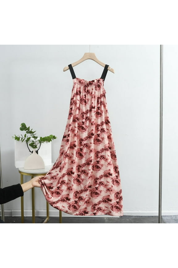 Womens Nightgowns Cotton Womens Sleeveless Loungewear Camisole Pleated Red Long Nightgowns