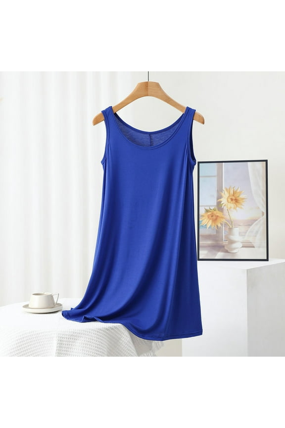Elvqul Womens Nightgowns Sleeveless Cotton Sleepwear for Women Blue Long Nightgowns