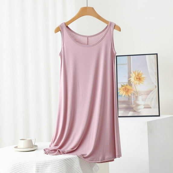 Elvqul Womens Nightgowns Under $5 Cotton Sleeveless Summer Womens Sleepwear Pink Long Nightgowns