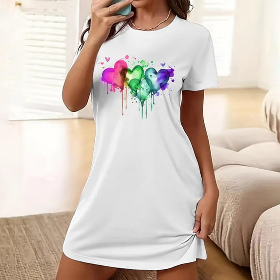 Elvqul Womens Nightgowns Under $5 Womens Sleepwear Pull on Short White Short Sleeve Nightgowns