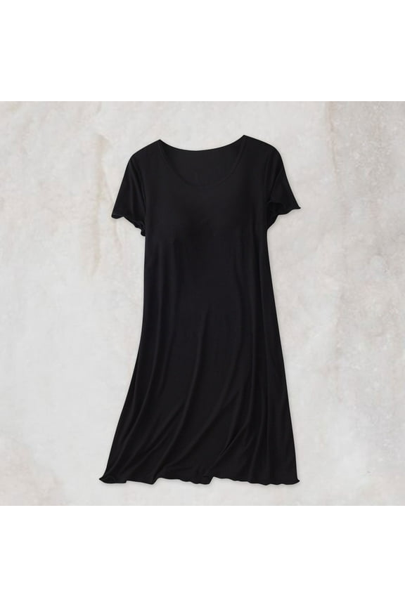 Womens Nightgowns Plus Size Cotton Short Sleeve Long Black Padded Nightgowns