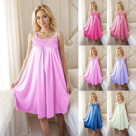Royisotas Womens Nightgowns Plus Size Pink Sleepshirt Silky Summer Sleeveless Loungewear for Ladies Soft
