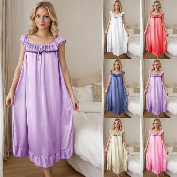 Royisotas Womens Nightgowns Plus Size Soft Sleepshirt Purple Casual Sleeveless Silky Loungewear for Womens