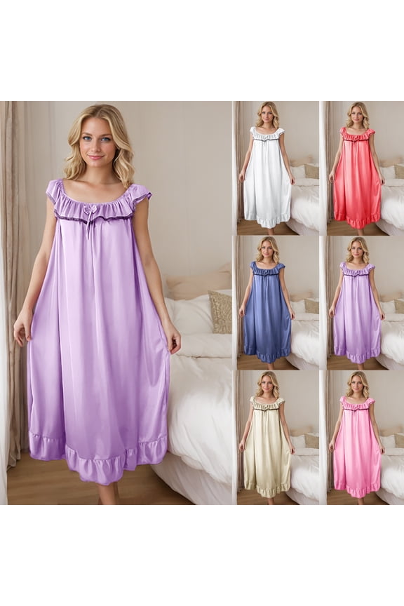 Womens Nightgowns Plus Size Soft Sleepshirt Purple Casual Sleeveless Silky Loungewear for Womens
