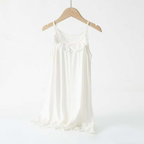 Royisotas Womens Nightgowns Short Cotton White Pajamas Lace Comfortable Crew Neck Loungewear for Juniors Solid Color