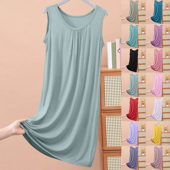 Royisotas Womens Nightgowns Short Crew Neck Purple Pajamas Solid Color Summer Loose Nightdress for Ladies Comfortable