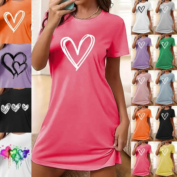 Elvqul Womens Nightgowns Sleepwear Summer Womens Loungewear Short Sleeve Oversized Hot Pink Nightgowns