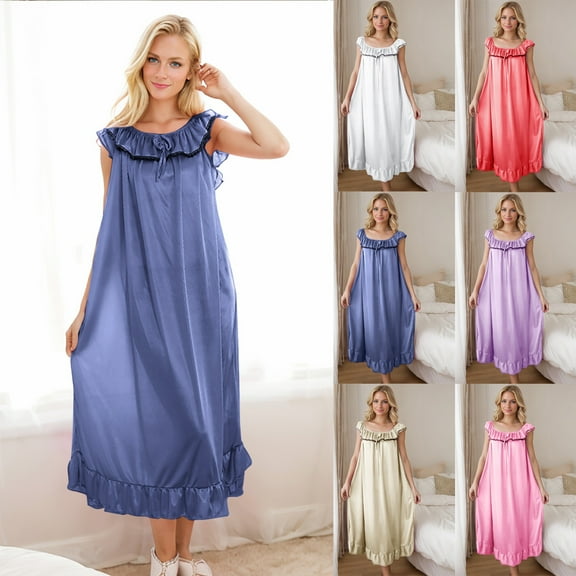 Royisotas Womens Nightgowns Soft Blue Sleepwear Silky Plus Size Summer Nightshirt for Juniors