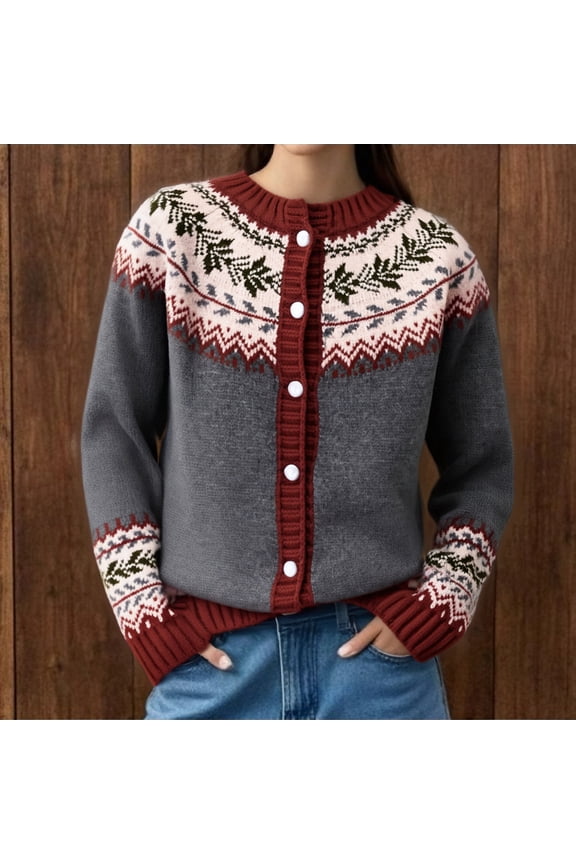 Royisotas Womens Knit Sweaters Wine Cardigan Plus Size Button Down Crewneck Long Sleeve Sweater Tops for Women Warm