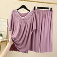 thumbnail image 1 of Elvqul Womens Pajamas Cotton 2PC Short Sleeve Elastic Purple Sleepwear Tops and Pants Pajamas Set, 1 of 2