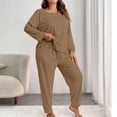 thumbnail image 1 of Elvqul Womens Pajamas Long Sleeve Crew Neck Nightwear Sleepwear Pullover Plus size Lightweight Loungewear for Ladies 2 pc set, 1 of 5