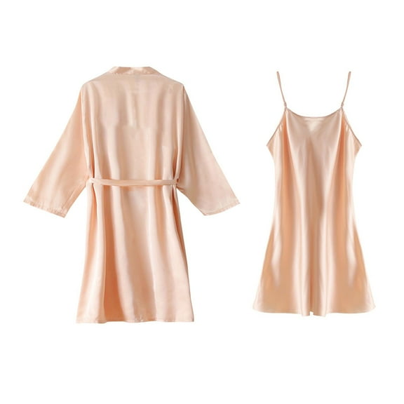 Elvqul Womens Pajamas Sleeveless Drawstring Plain Basic Loungewear Beige Silk Comfortable Camisoles Pajamas Set