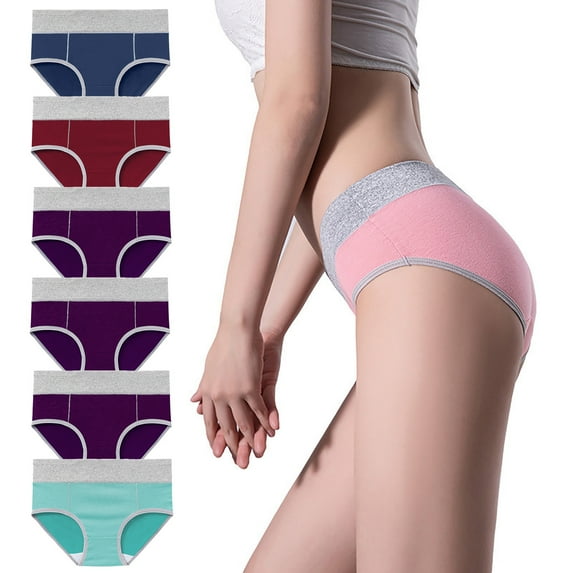 Elvqul Womens Panties Plus Size Purple Breathable Comfort Butt Lifting Womens Underwear 6 Pack Girls Cotton Briefs