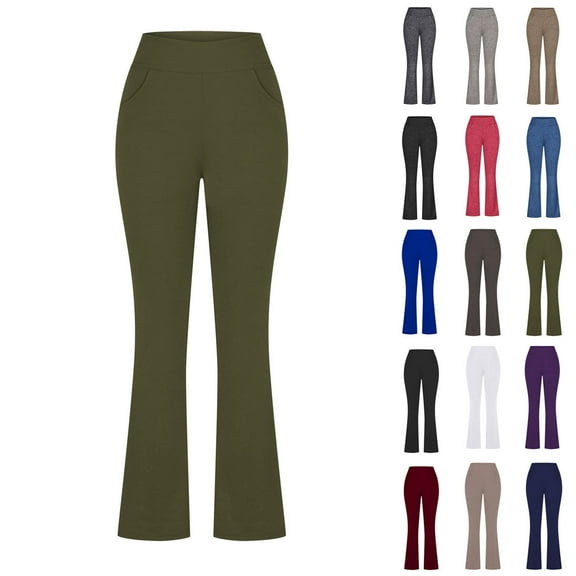 Elvqul Womens Pants Pull on High Waisted Yoga With Pockets Elastic Army Green Athletic Pants