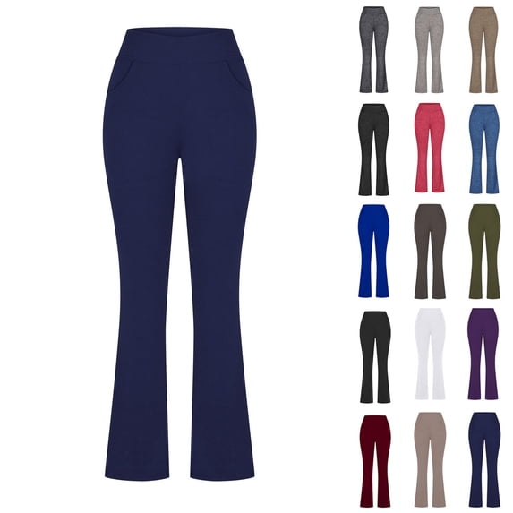 Elvqul Womens Pants Under $10 Pull on High Waisted Soft Gym With Pockets Navy Yoga Pants