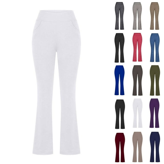 Elvqul Womens Pants Plus Size $5 High Waisted Pull on Trendy Athletic White Pockets Yoga Pants