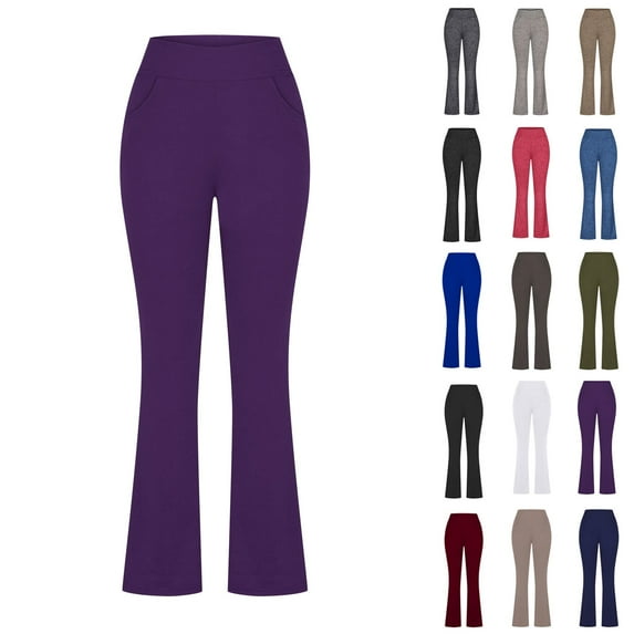 Elvqul Womens Pants Plus Size $5 Pull on High Waisted Yoga Athletic Pockets Purple Trendy Pants