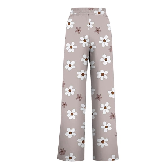 Elvqul Womens Pants Winter Sweatpants with Pockets Classic Elastic Waist Loose Wide Leg Floral Print Bottoms for Juniors