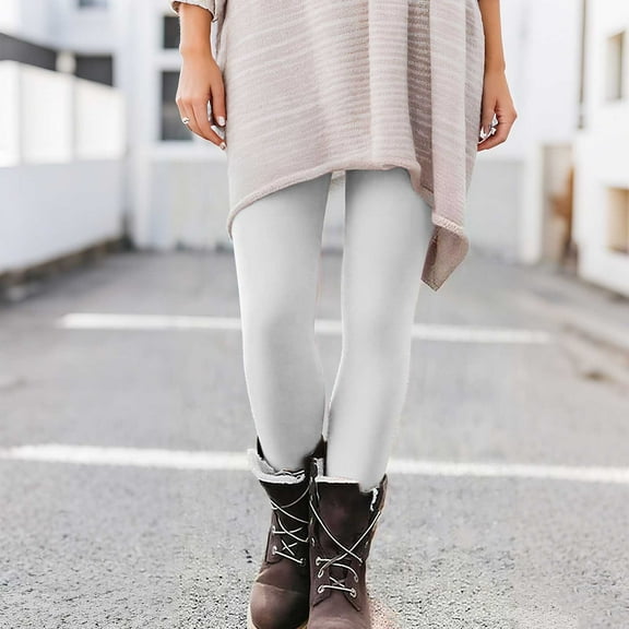 Elvqul Womens Pants Winter Trousers Pull on White Ankle Length Solid Y2k Tummy Control Leggings for Girls Mid