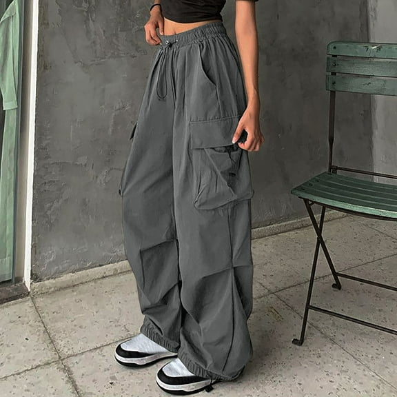 Elvqul Womens Pants long Sweatpants Causal Wide Leg Solid Red Cargo for Ladies Stretchy