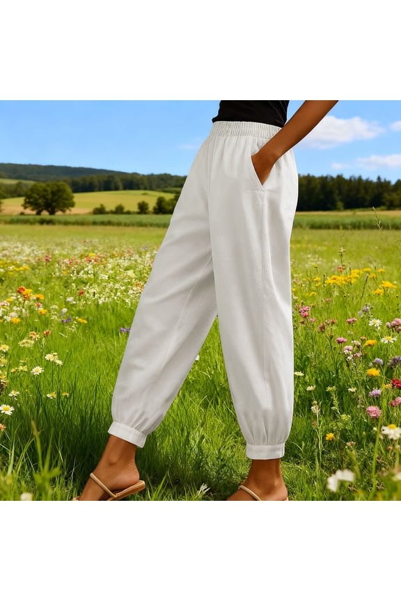 Womens Pants with Pockets Mid Trousers Pull on White Ankle Comfortable Winter Jogging Joggers for Women