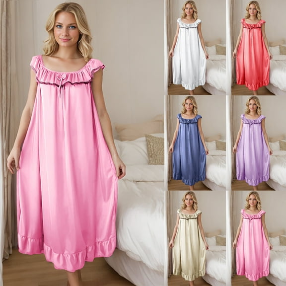Royisotas Womens Pink Nightgowns Plus Size Sleepshirt Silky Sleeveless Casual Soft House Wear for Womens