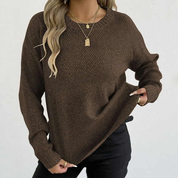 Hipattires Womens Plain Sweaters Modern Fit Winter Pullover Thick Warm Brown Tops Long Sleeve Knit Comfy Blouse for Women Comfortable