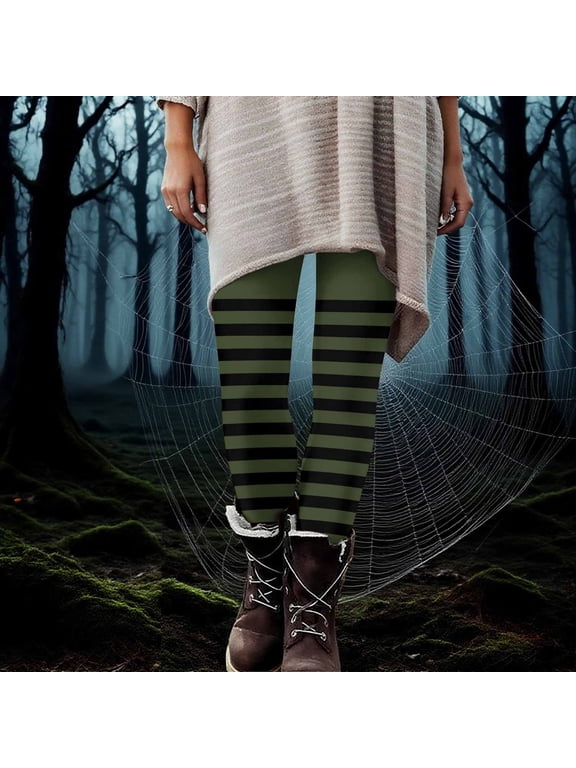 Womens Plus Size Leggings Halloween Pants Green Lounge Athletic Stretch Leggings Pants for Juniors Striped
