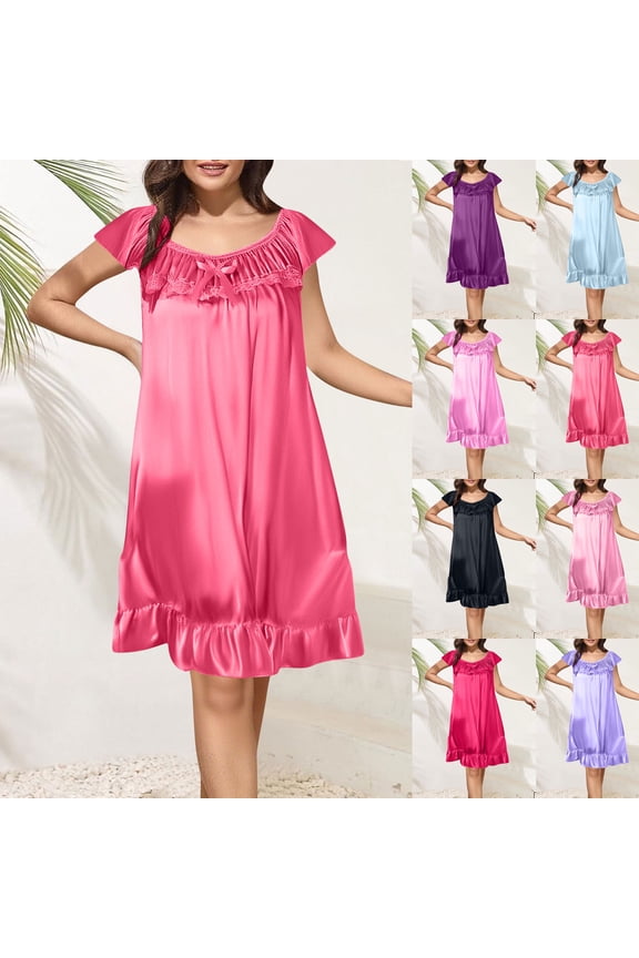 Womens Plus Size Nightgowns Sleeveless Soft Sleepshirts Solid Color Silk Nightshirts for Women