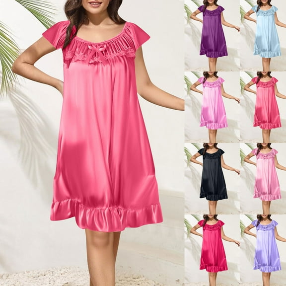 Royisotas Womens Plus Size Nightgowns Soft Sleepshirts Sleeveless Comfortable Nightshirts for Ladies Silk