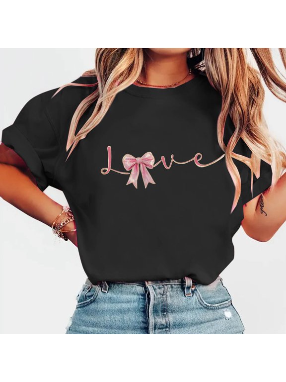 Womens Plus Size Shirts Valentines Fashion Tops Short Sleeve Love Crew Neck Graphic Summer Cute Blouse for Teen girl