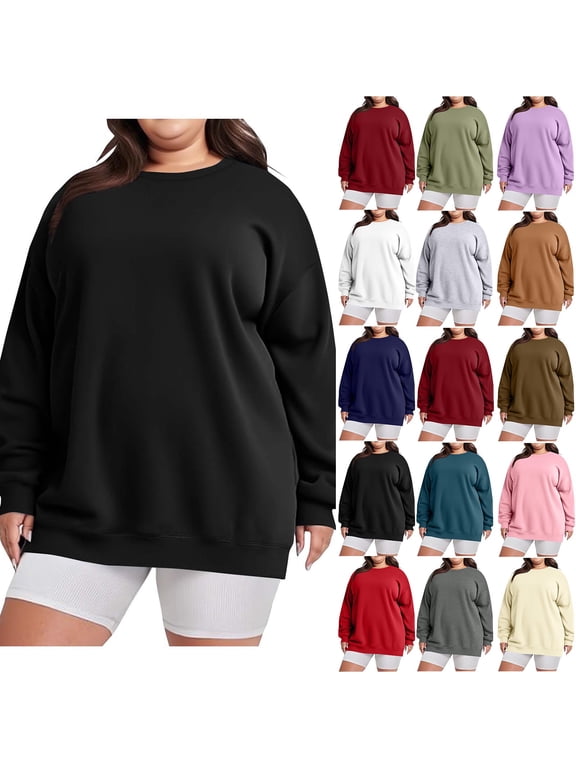 Womens Plus Size Sweatshirts Black Pullover Loose Lightweight Oversized winter Crewneck Tops for Women