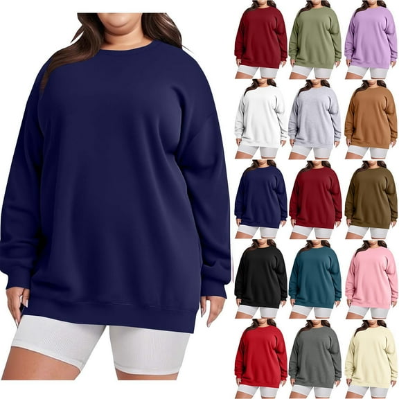 Elvqul Womens Plus Size Sweatshirts Pullover Loose Dark Blue winter Lightweight Tops for Ladies Oversized