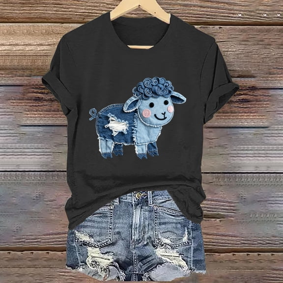 Elvqul Womens Plus Size T-Shirts Crew Neck Tees Summer Pullover Basic Sheep Cute Dressy Casual Tops for Women Short Sleeve