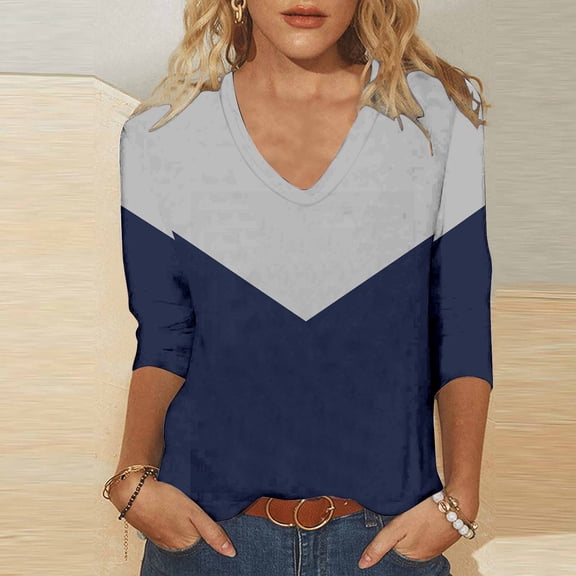 Elvqul Womens Plus size Shirts Fashionable Crew Neck Blouses 3/4 Sleeve Elastic Sweater Shirts for Women Pattern