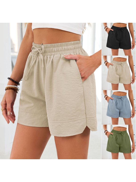 Womens Pockets Shorts Shorts Drawstring Pull On Quick Dry Solid Summer Lounge Short Shorts for Women Loose