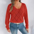thumbnail image 1 of Royisotas Womens Pullover Sweaters Checkered Orange Winter V Neck Long Sleeve Sweater Tops for Ladies, 1 of 6